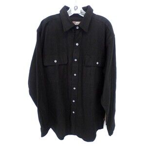 Moosecreek Men's Thick Flannel Collard Button Down Long Sleeve Shirt Black LT